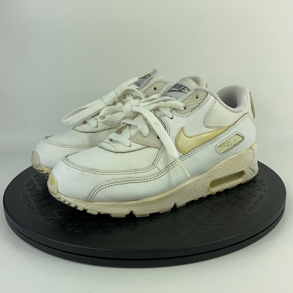 Nike Air Max 90 White Leather Athletic Running Shoes 724822-100 Youth Size 3Y - Picture 1 of 11